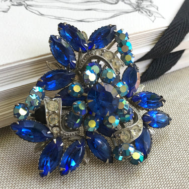 1960s Blue Rhinestone Brooch Jewelry Bloomers and Frocks